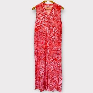 Natori Red Pink Patterned Sleeveless Maxi Dress V-Neck Resortwear Bohemian‎ Sz M